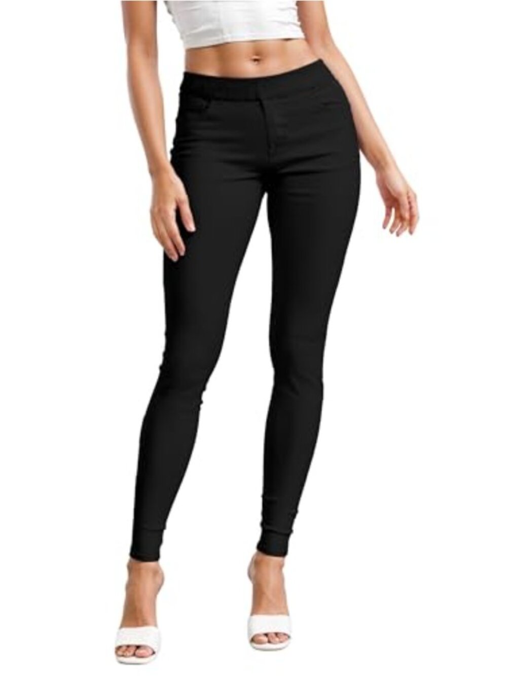 High Waisted Stretchy Slim Fit Skinny Leg Pull On Work Pants